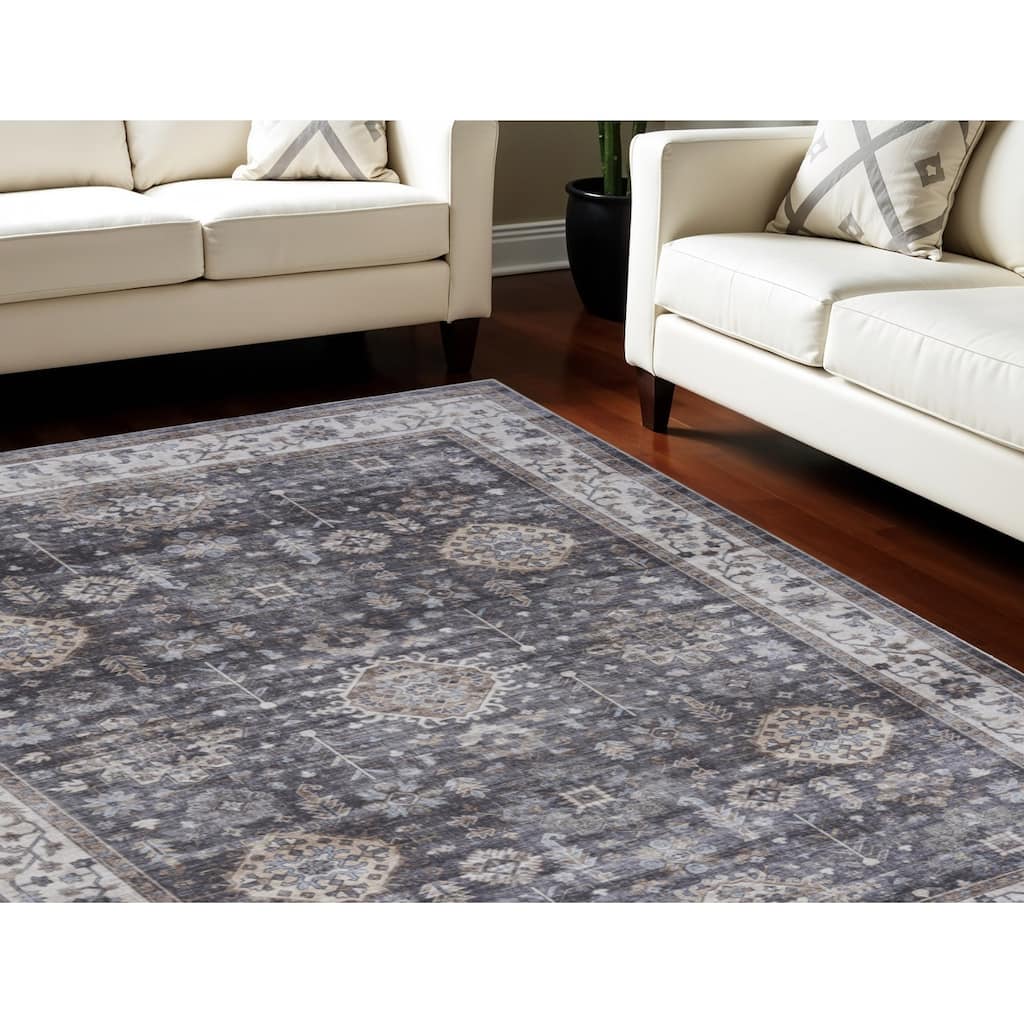 Fice Power Loomed Distressed Non Skid Stain Resistant Area Rug By HomeRoots - 84' X '60' X '0.25