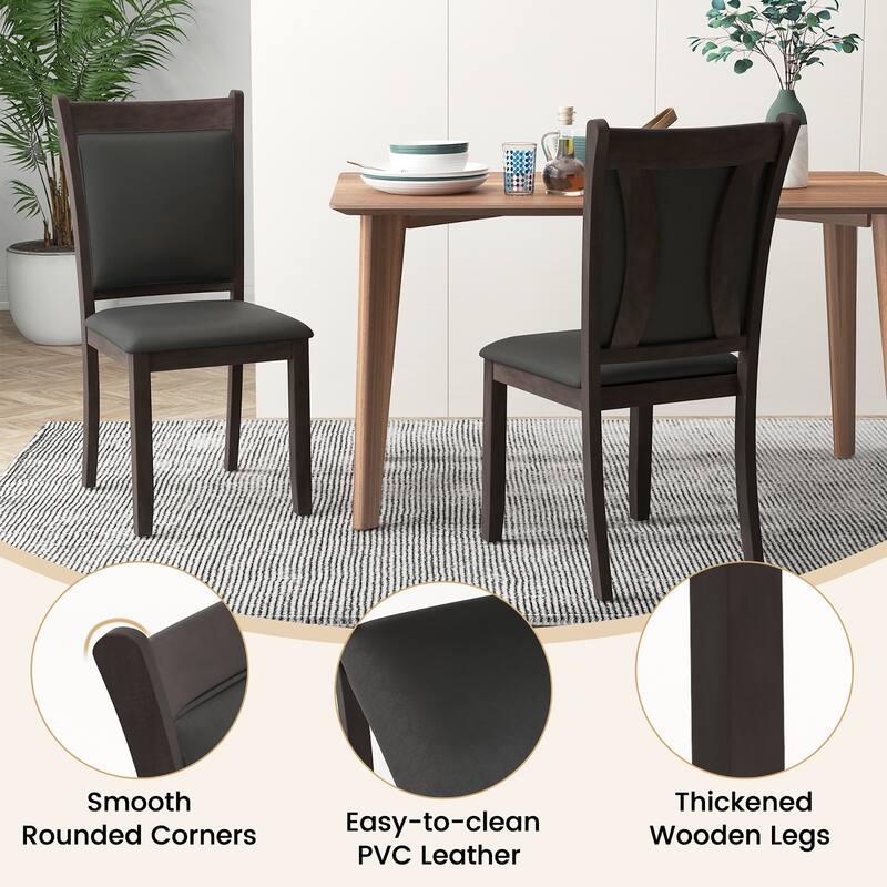 Gymax Faux Leather Upholstered Dining Chairs Set of 4 w/ Padded Seat