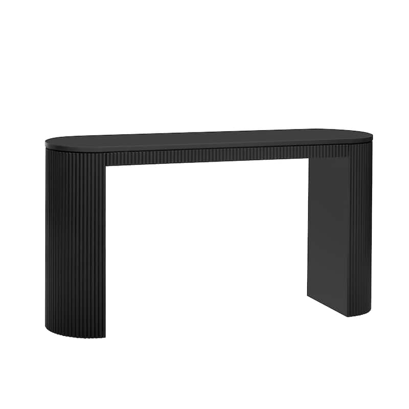 Curved Design Console Table with Unique Vertical Stripe Design - Black