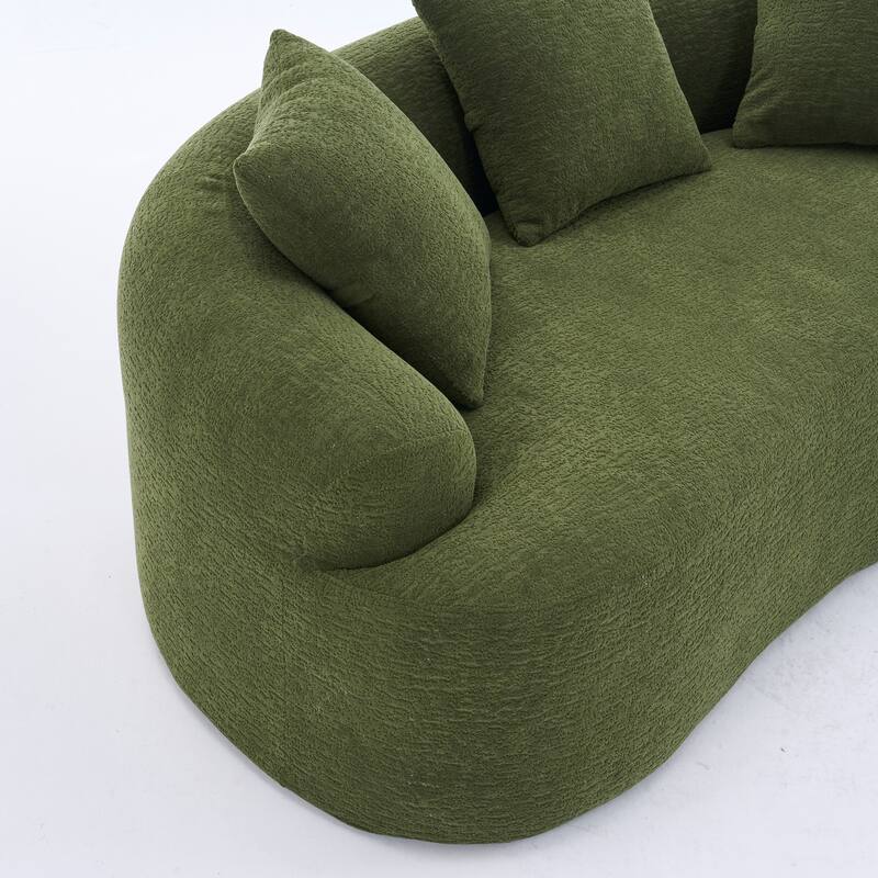 Chenille Deep Seat Loveseat Sofa, Full Compression Sponge Curved Loveseat Sofa, Cloud Floor Couch with 3 Pillows