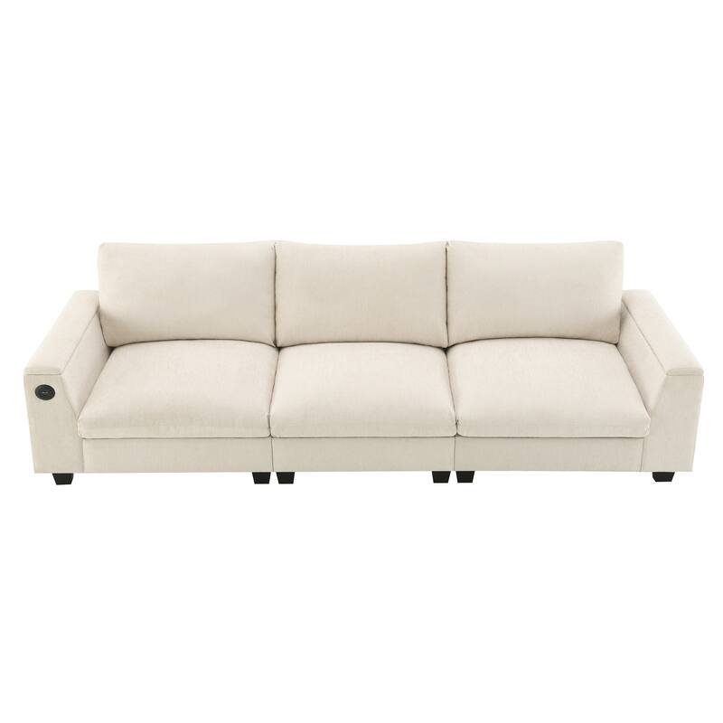 Chenille Sectional Sofa With Bluetooth Speaker,Cloud Couch Set With Drop Down Table,Cup Holders,Usb Charger,Storage Armrest