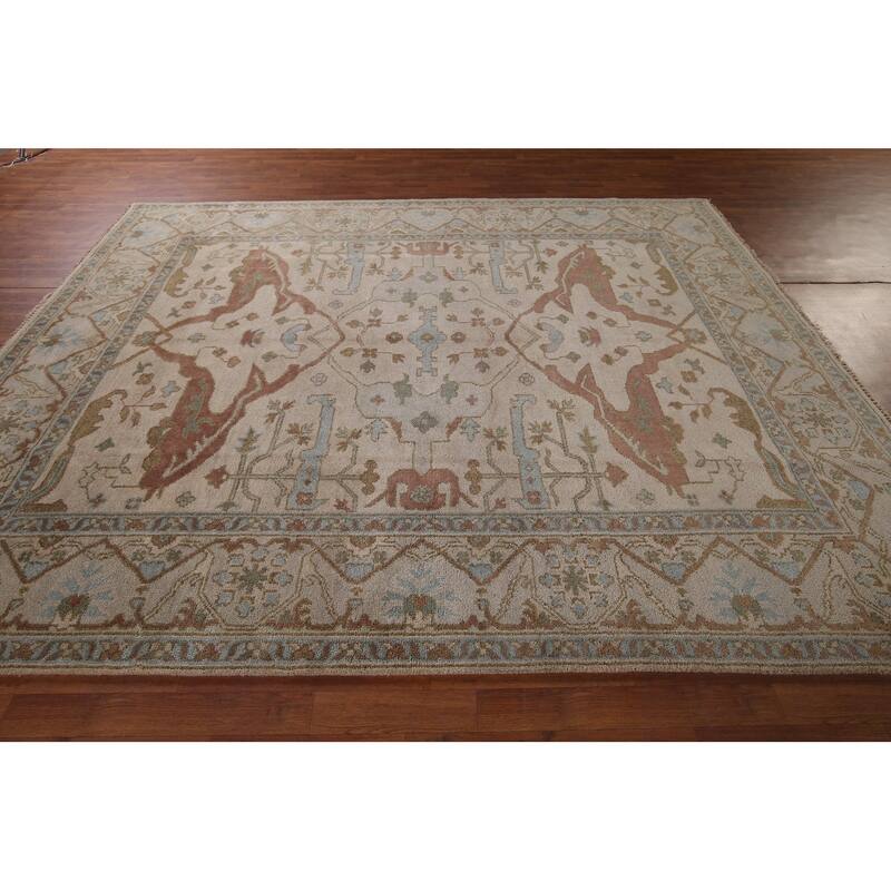 Earth Tone Oushak Indian Area Rug Handmade Oriental Wool Carpet - 7'11"x 10'0"