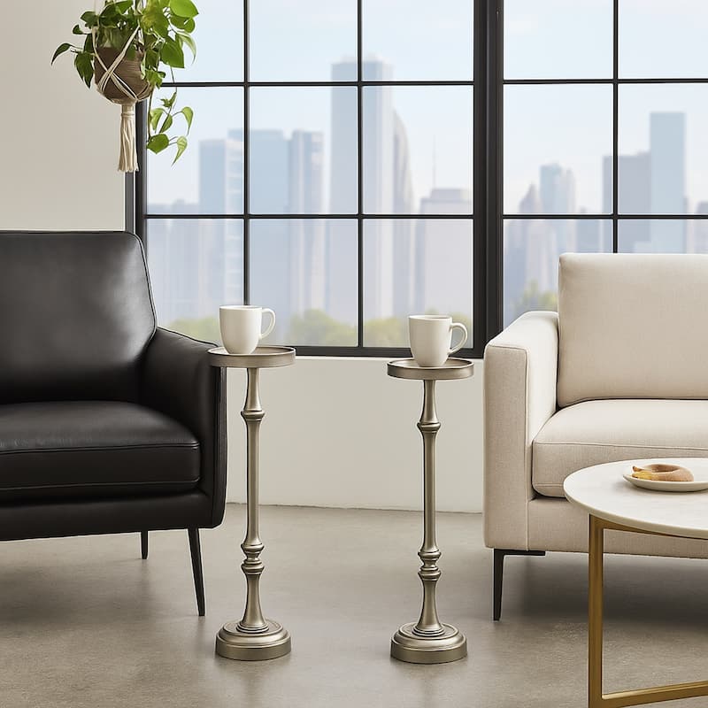 New Ridge Home Goods Antique Silver Pedestal Martini Side Table