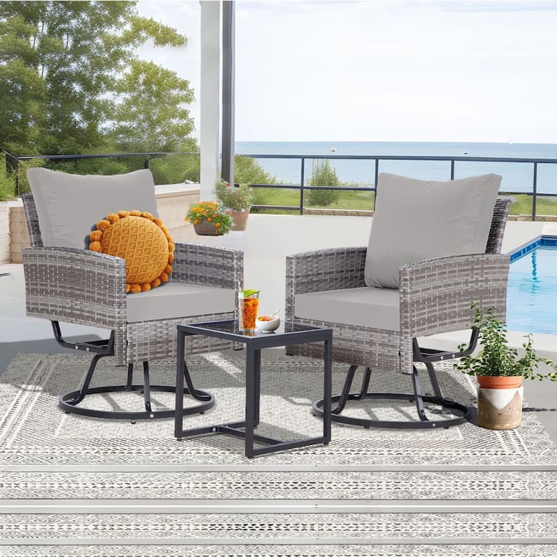 2-Person 360-Degree Rotating Patio Swivel Rocker Chairs with Side Table - Gray/Gray