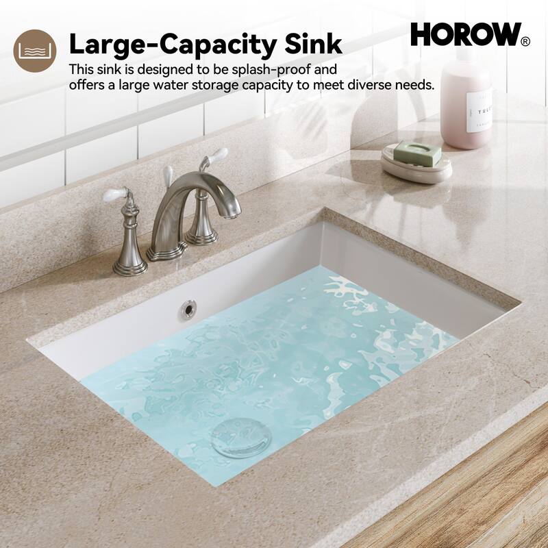 HOROW 21.6 in. Rectangular Undermount Ceramic Bathroom Sink in White with Overflow