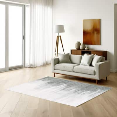 Mili 5 x 7 Area Rug, Abstract Pattern Washable Gray White Polyester - 5 x 7