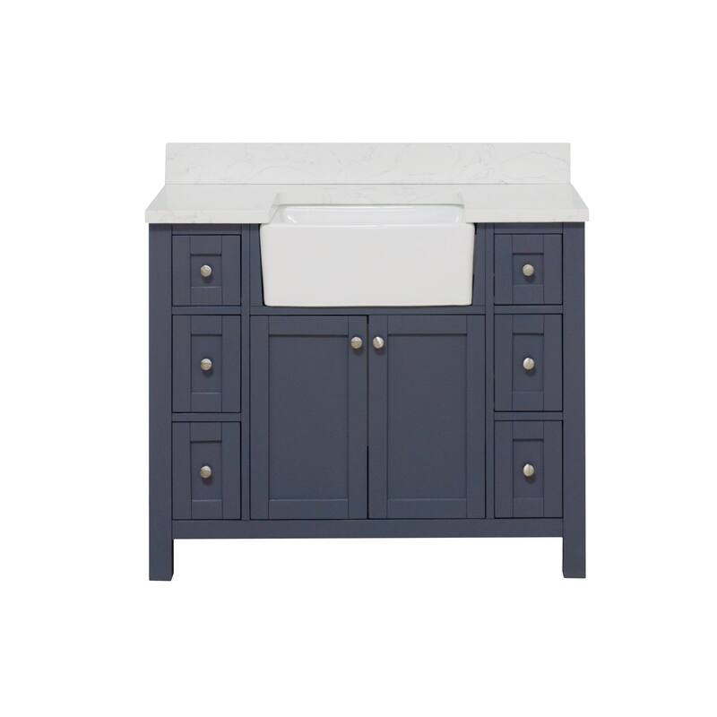 KitchenBathCollection Yorkshire 42" Farmhouse Bathroom Vanity with Engineered Marble Top