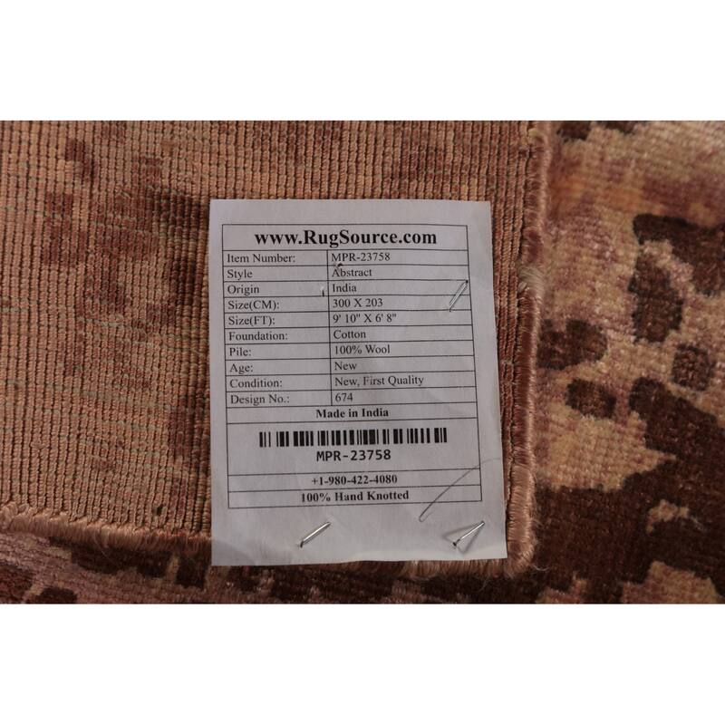 Contemporary Abstract Indian Area Rug Handmade Brown Wool Carpet - 6'8"x 9'10"