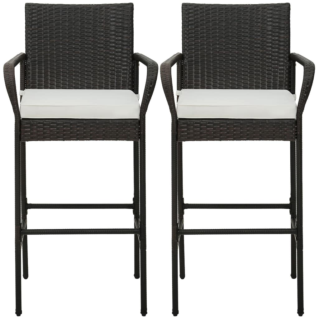 Gymax Set of 2 Wicker Bar Stools Set Outdoor High Back Bar Counter