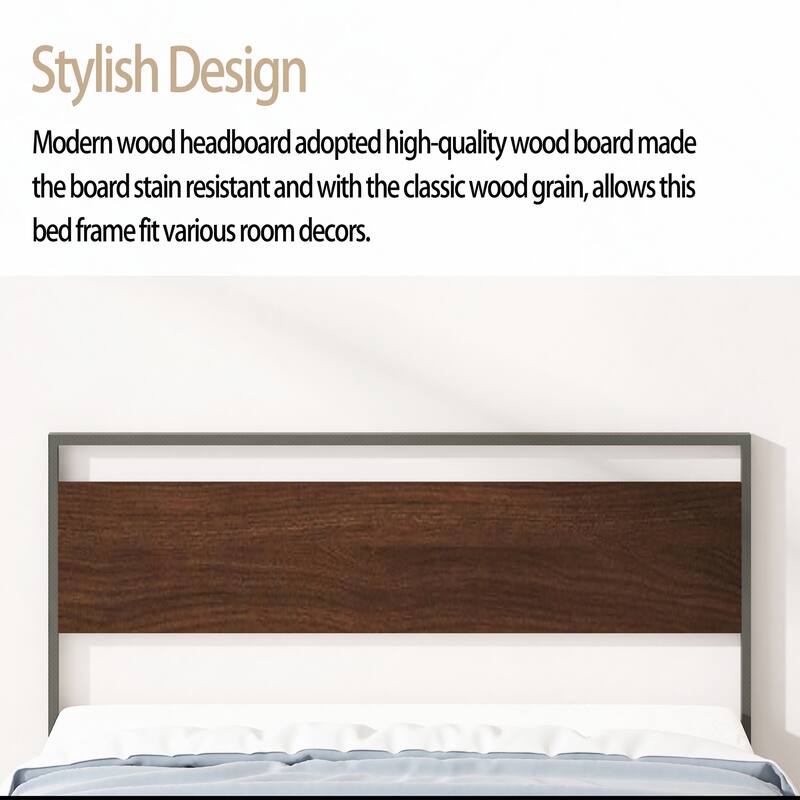 Queen Ceres Metal Bed with Wood Headboard