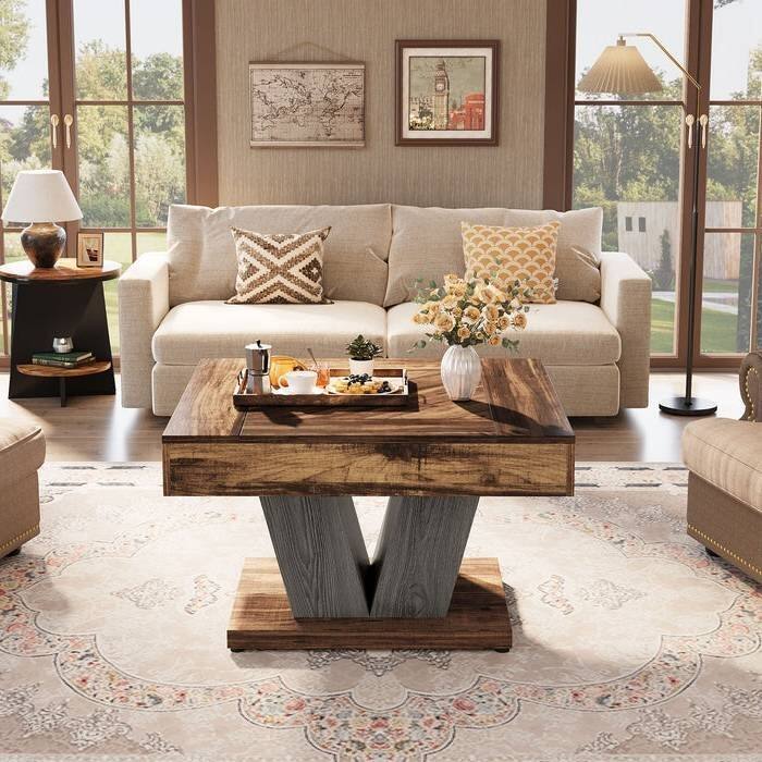 31.5" Engineered Wood Coffee Table with Trendy Crisscross Base for Living Room or Hallway - 31.49"L x 31.49"W x 20.08"H