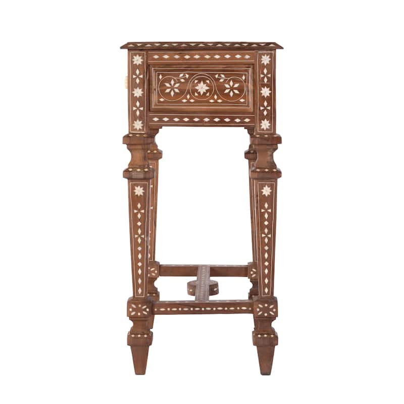 Rashmi 21 in. W Rectangular Teak & Bone 1 Drawer End Table