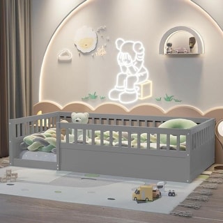 Twin Size Toddler Floor Bed Safety Kids Bed with High Guardrails (19.6 inch), Concise Fence Bed for Boys Girls Kids Toddler