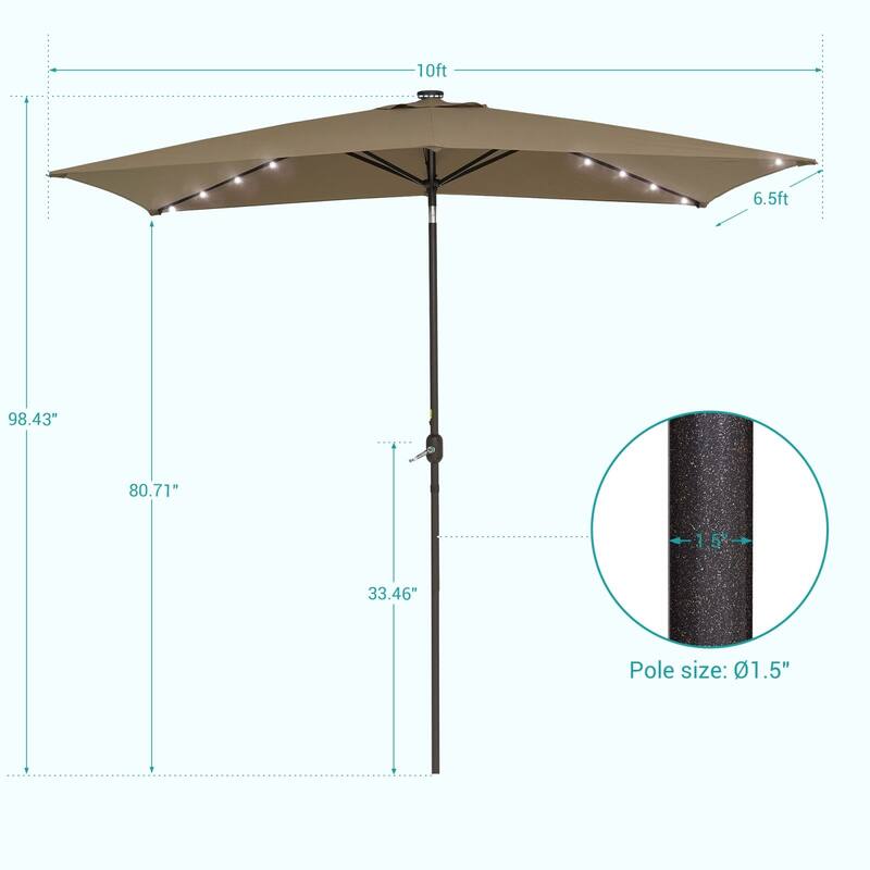 Bonosuki 10 x 6.5ft LED Patio Rectangular Umbrella Outdoor Market Umbrella Aluminium/Steel with Tilt and Crank