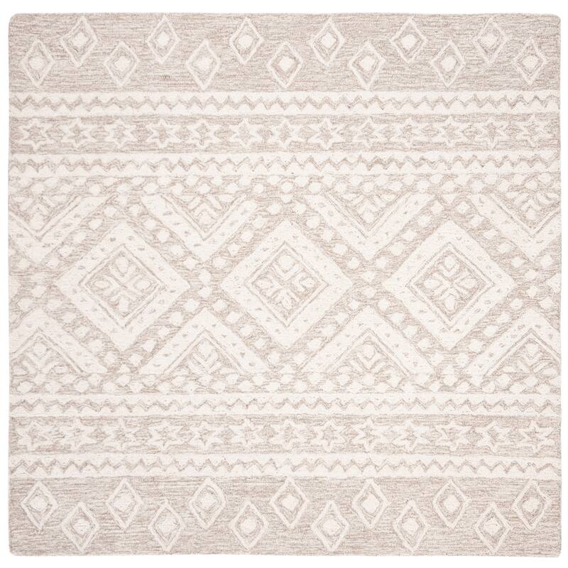 SAFAVIEH Handmade Micro-Loop Kobie Wool Rug - 3' Square - Beige/Ivory
