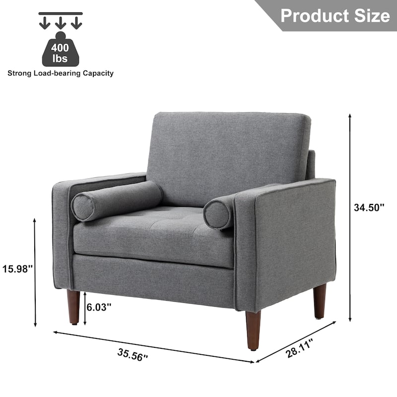 Oversized Accent Chair Linen Club Armchair with Pillows