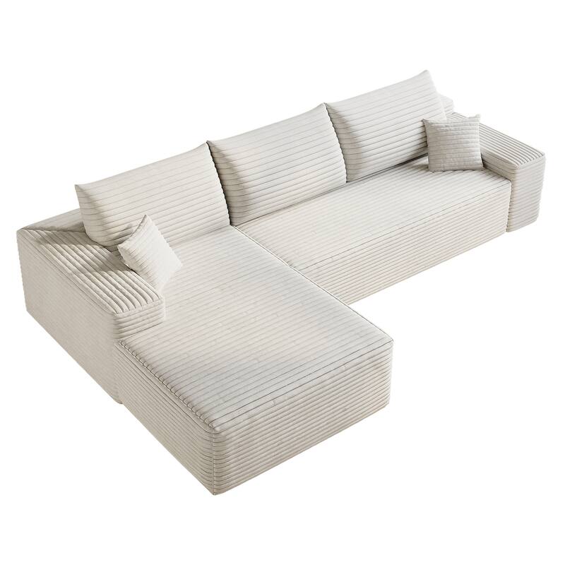 Cloud Sectional Couch with L-Shaped Chaise, Modular 3 Seat Corner Sectional Sofa, Corduroy Upholstered Sleeper Sofa
