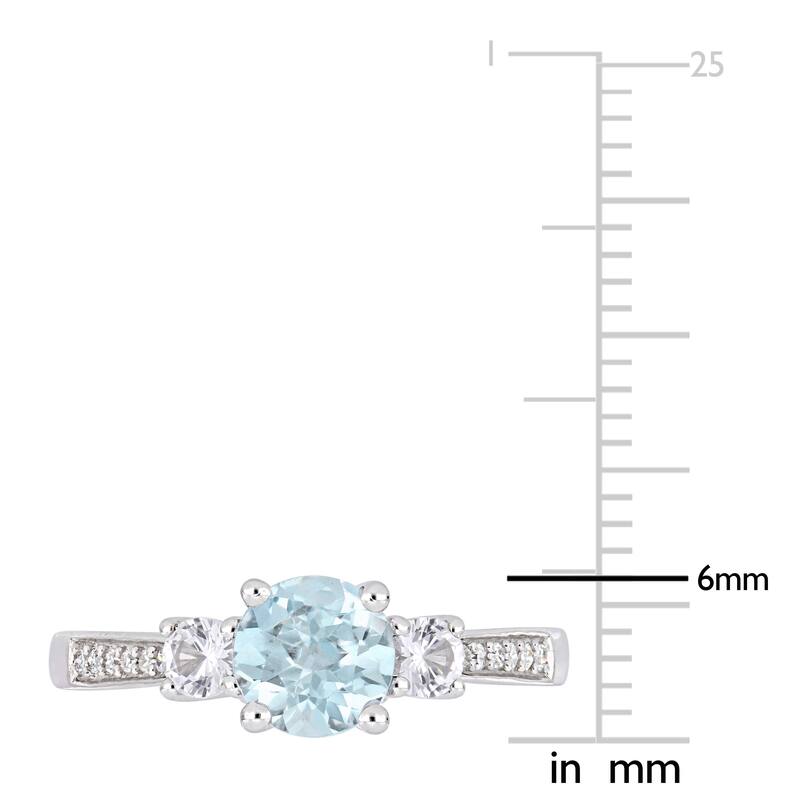Miadora 10k White Gold Aquamarine Created White Sapphire and Diamond 3-Stone Engagement Ring
