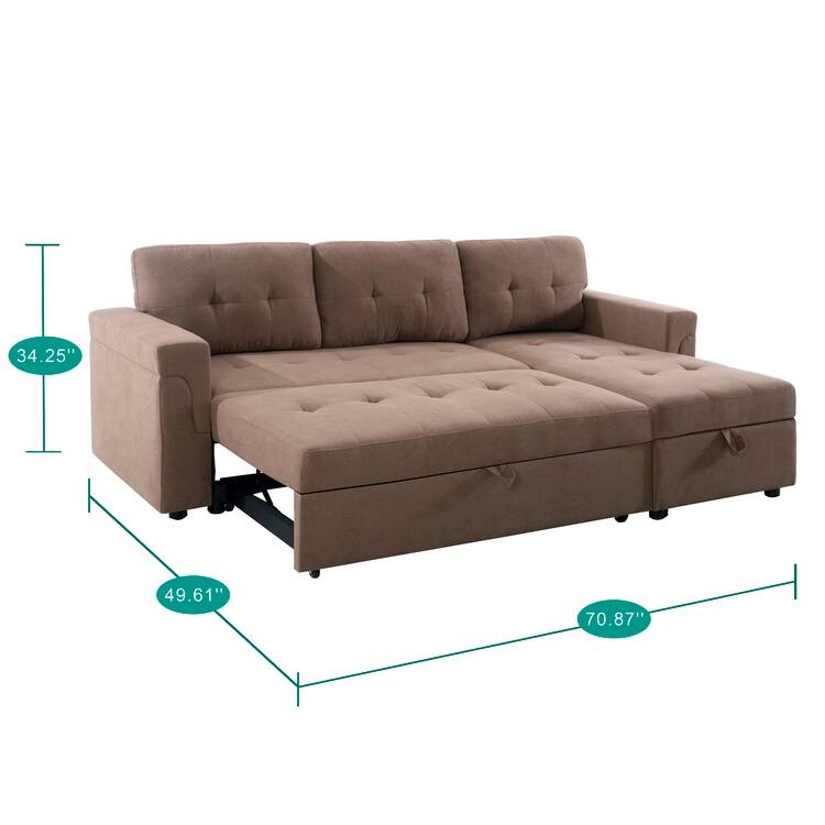 Perry Modern Reversible Sleeper Sectional Sofa with Storage Chaise, Pullout Sleeper Sofa Couch Bed for Living Room