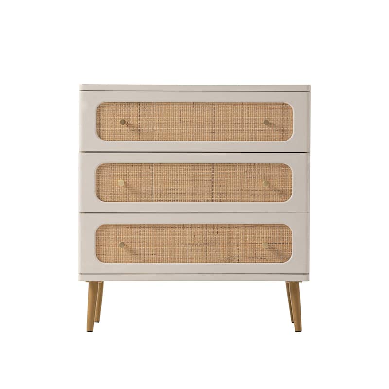 COZAYH Farmhouse Wicker Rattan Nightstand, Boho Mid-Century Coastal Wooden Bedside Table, Wooden Storage Cabinet