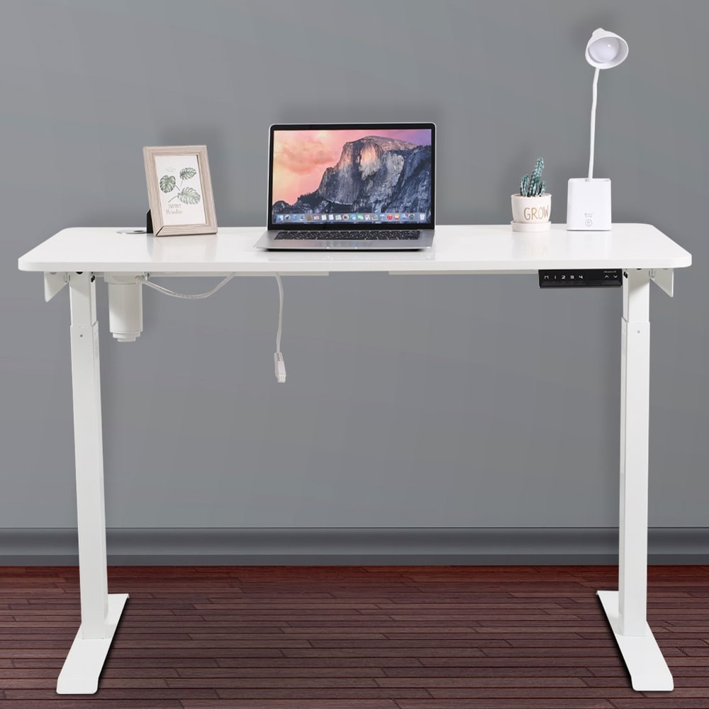 Overstock White Single Motor Electric Height Adjustable Desk for Office Home (White - Steel Finish)