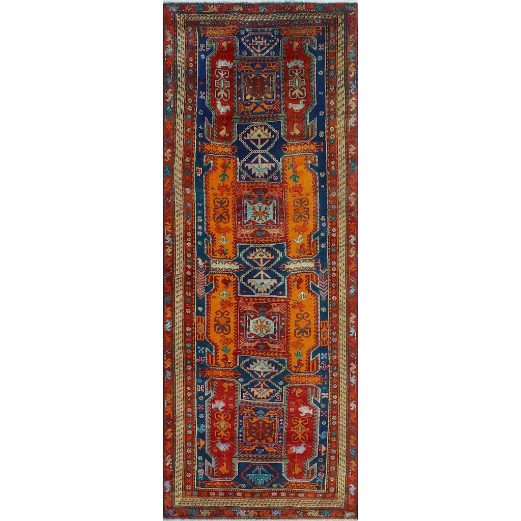 Fine Vintage Distressed Enrique Navy/Red Runner - 4'0" x 11'0"