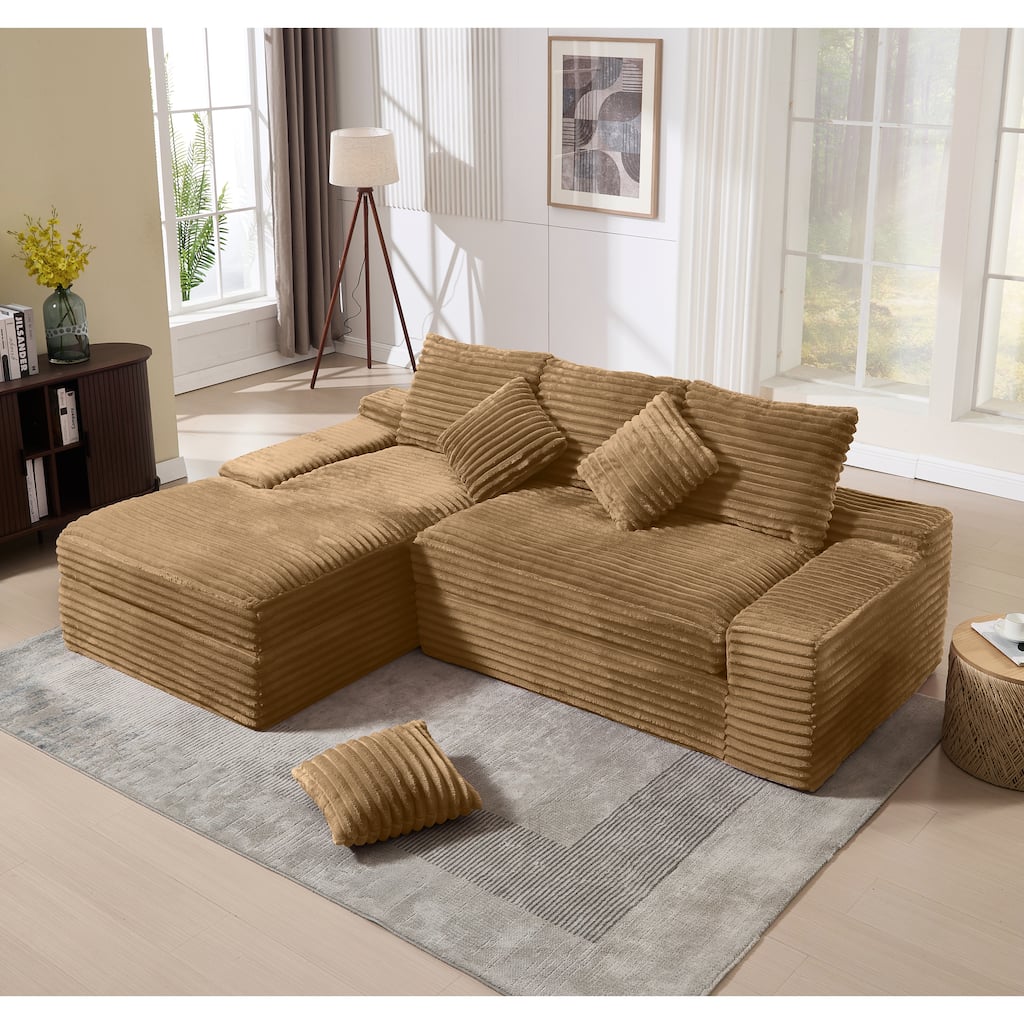 L-Shape Sectional Sofa with Chaise Lounge, Living Room Modular 4 Seat Sofa Sponge Compression Sleeper Sofa Couch