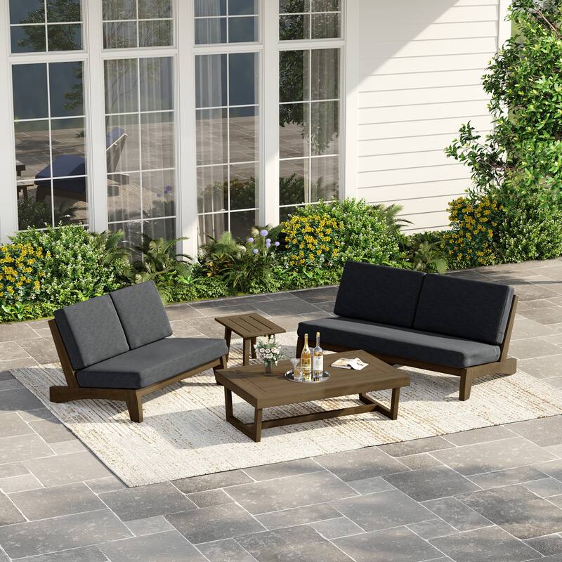 Casual Teak Outdoor Patio Conversation Set with Cushioned Sofa Loveaseat
