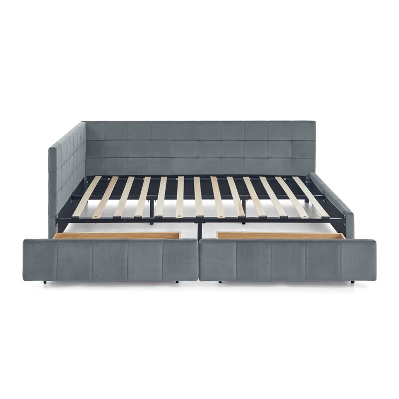 Bedroom Storage Upholstered Tufted DayBed With 2-Drawers
