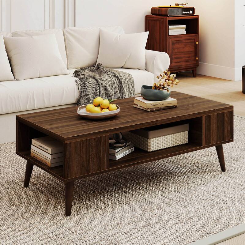 Gymax 42'' Rectangular Center Table w/Open Compartment & 2 Side