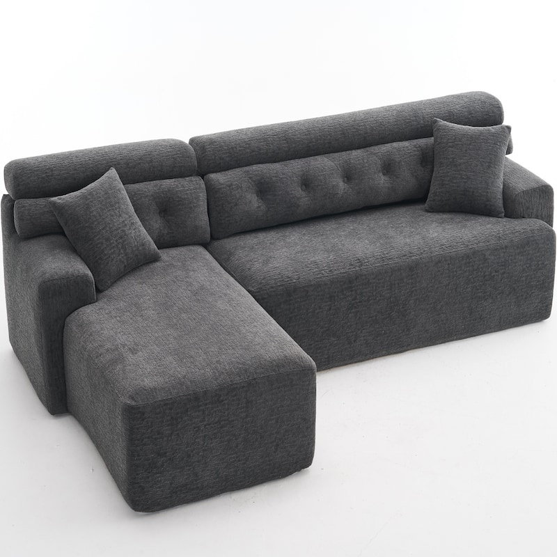 Full Compression Sponge L-Shape No-Assembly Chenille Convertible Chaise Sectional Sofa