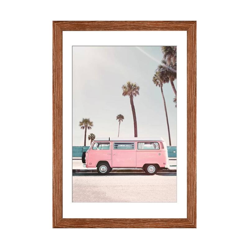 iCanvas "Pink Van" by Sisi & Seb PFA - Walnut - 24x16x1