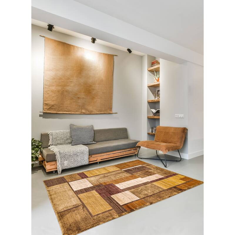 ECARPETGALLERY Hand-knotted Opulence Brown, Khaki Silk, Wool Rug - 6'0 x 8'9