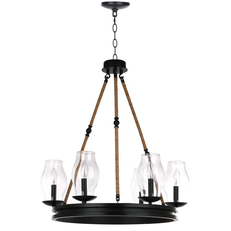 SAFAVIEH Lighting Alejandra Adjustable 6-Light Black/ Brown Chandelier - 25"x25"x34 -104" - Black/Brown