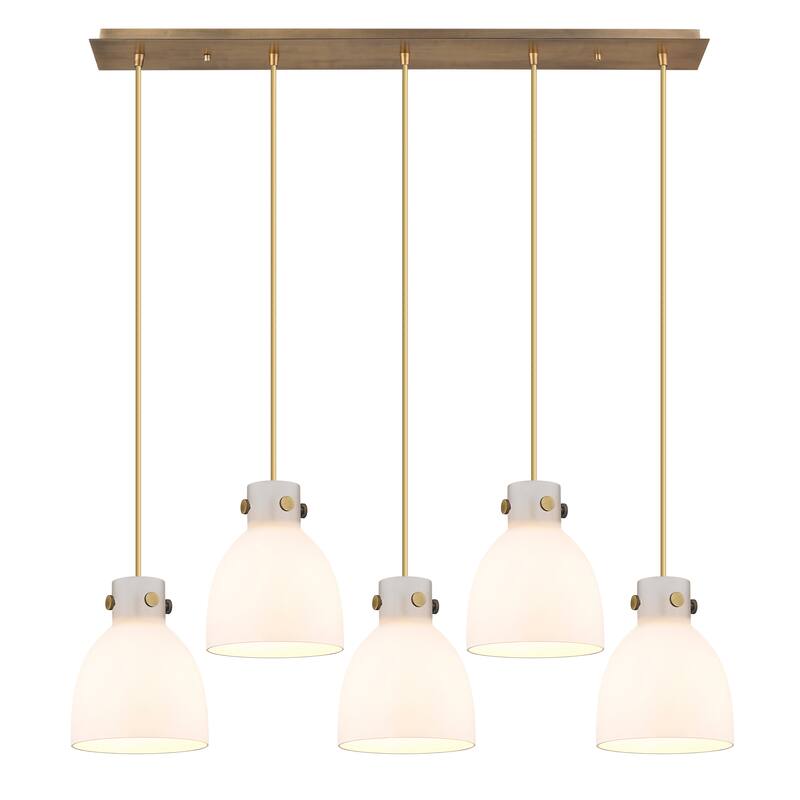 Innovations Lighting Newton Bell - 5 Light 8" Cord Hung Linear Pendant - Brushed Brass/White