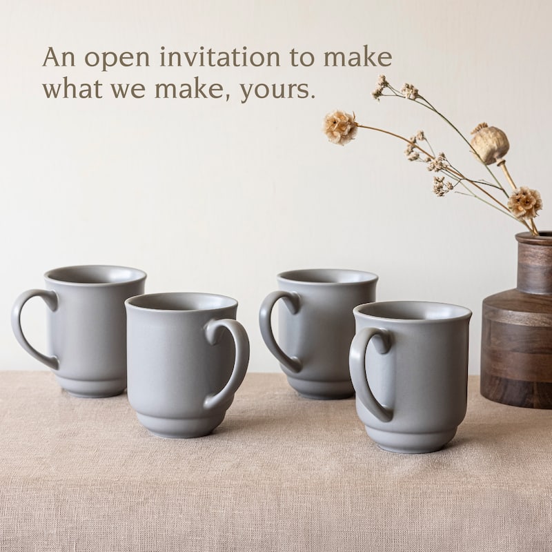 over&back Rimmed 16oz Semi-Matte Stoneware Mugs, Set of 4