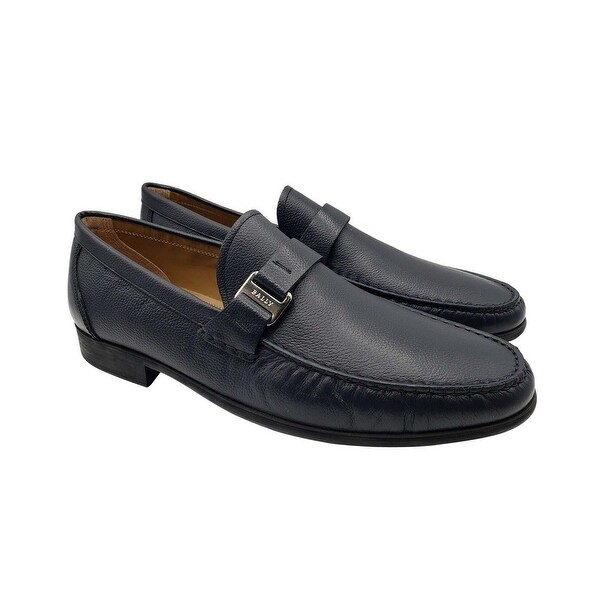 Bally Men's Navy Blue Colbar With Silver Logo Leather Slip On Dress Shoes (10  EU / 11D US) - 10 EU / 11D US - Overstock - 32951073