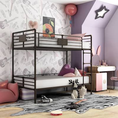 Wini Industrial Black 3-Piece Gel Memory Mattress & Metal Bunk Bed Set by Furniture of America