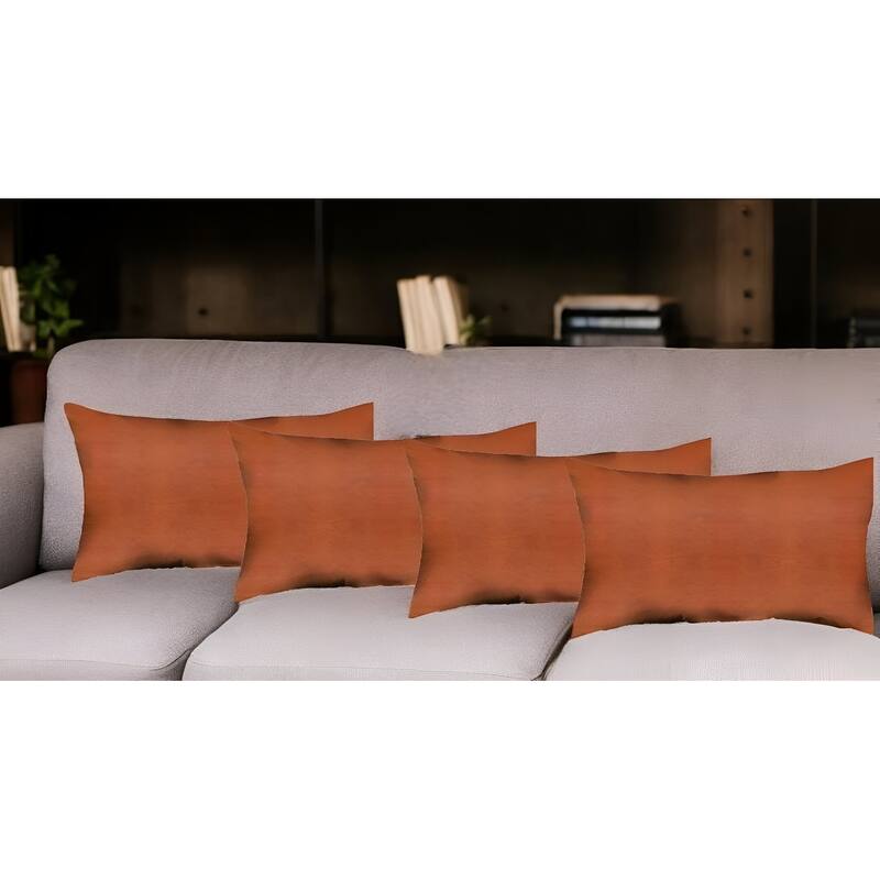 Set Of Four 12" X 12" Brown Solid Color Handmade Faux Leather Lumbar Pillows - Brown