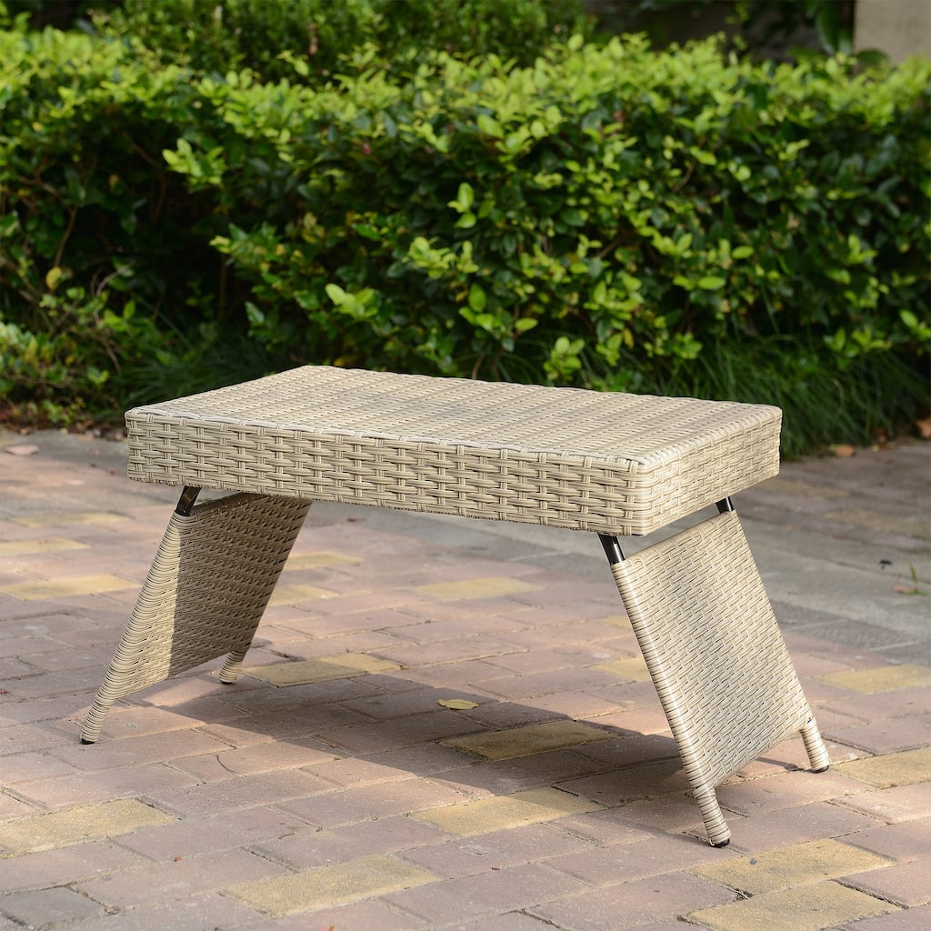 Outdoor Transitional Grey Wicker Adjustable Folding Table - 23.5" L x 16" W x 16" H
