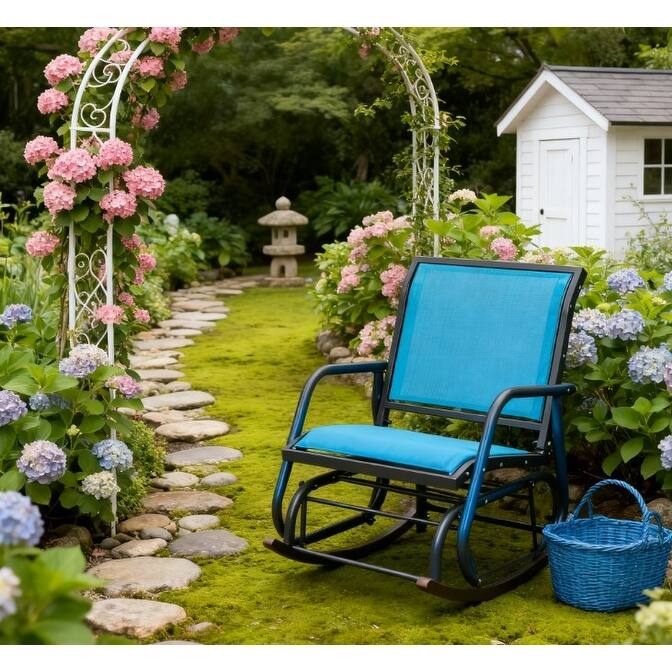 GDFStudio Outdoor Evadne Mesh Outdoor Glider Chair for Smooth Rocking