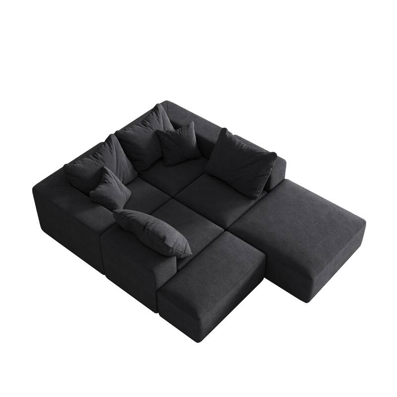 Upholstered Sectional Boneless Couch Set,Modular 132" L Shaped Sectional With 6 Pillows,Free Combination Sofa Couch