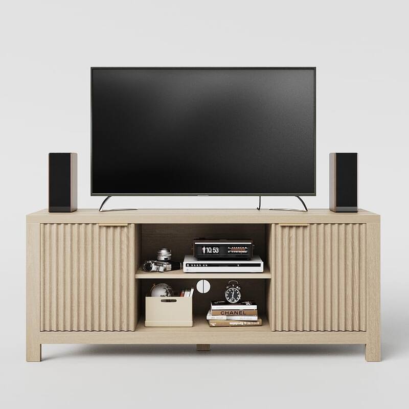 TV Stand for 65 Inch Modern Console Table with Shelves - Oak