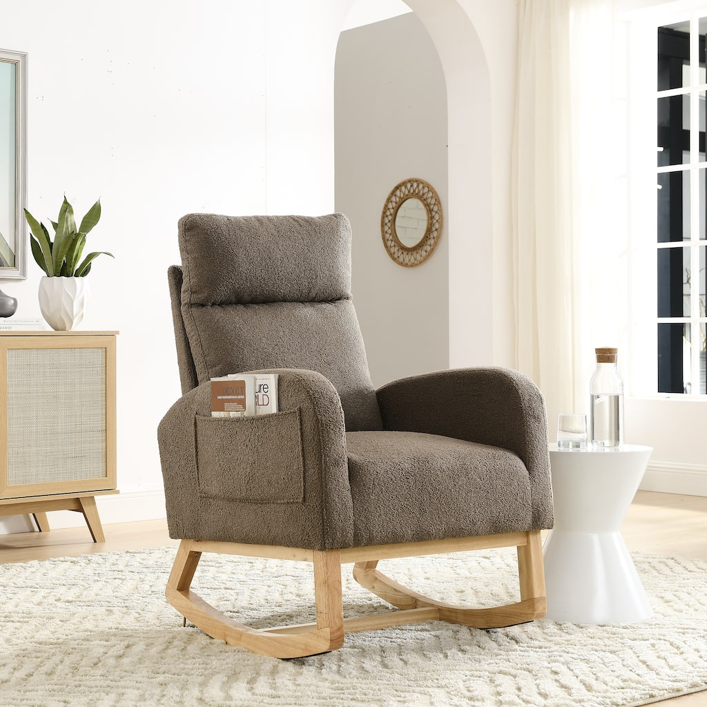 27.6"W Modern Accent High Backrest Living Room Lounge Arm Rocking Chair, Two Side Pocket