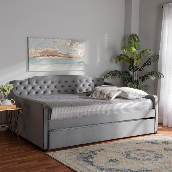 Silver Orchid Titus Contemporary Tufted Velvet Daybed with Trundle