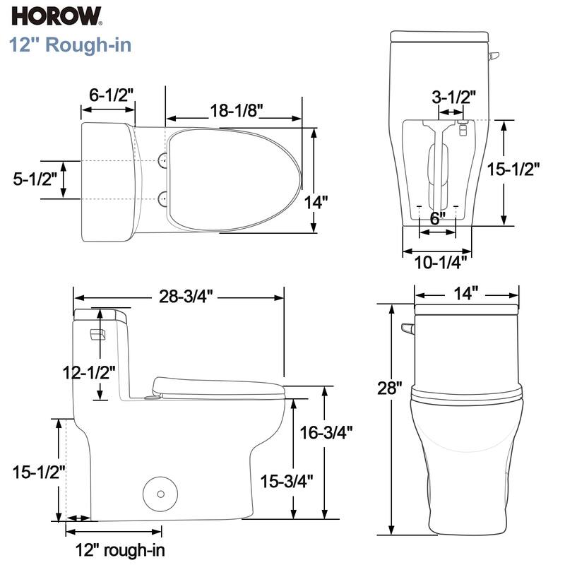 HOROW 1-Piece 1.28 GPF Compact Elongated Toilet in White with Comfort Height and Soft-Close Seat Included - N/A