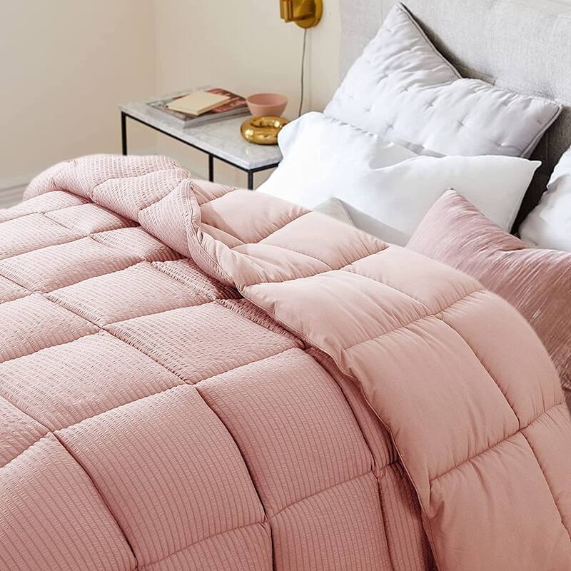 KASENTEX Winter Warmth Quilted Comforter, Cozy Soft Seersucker Textured, Down Alternative Fill