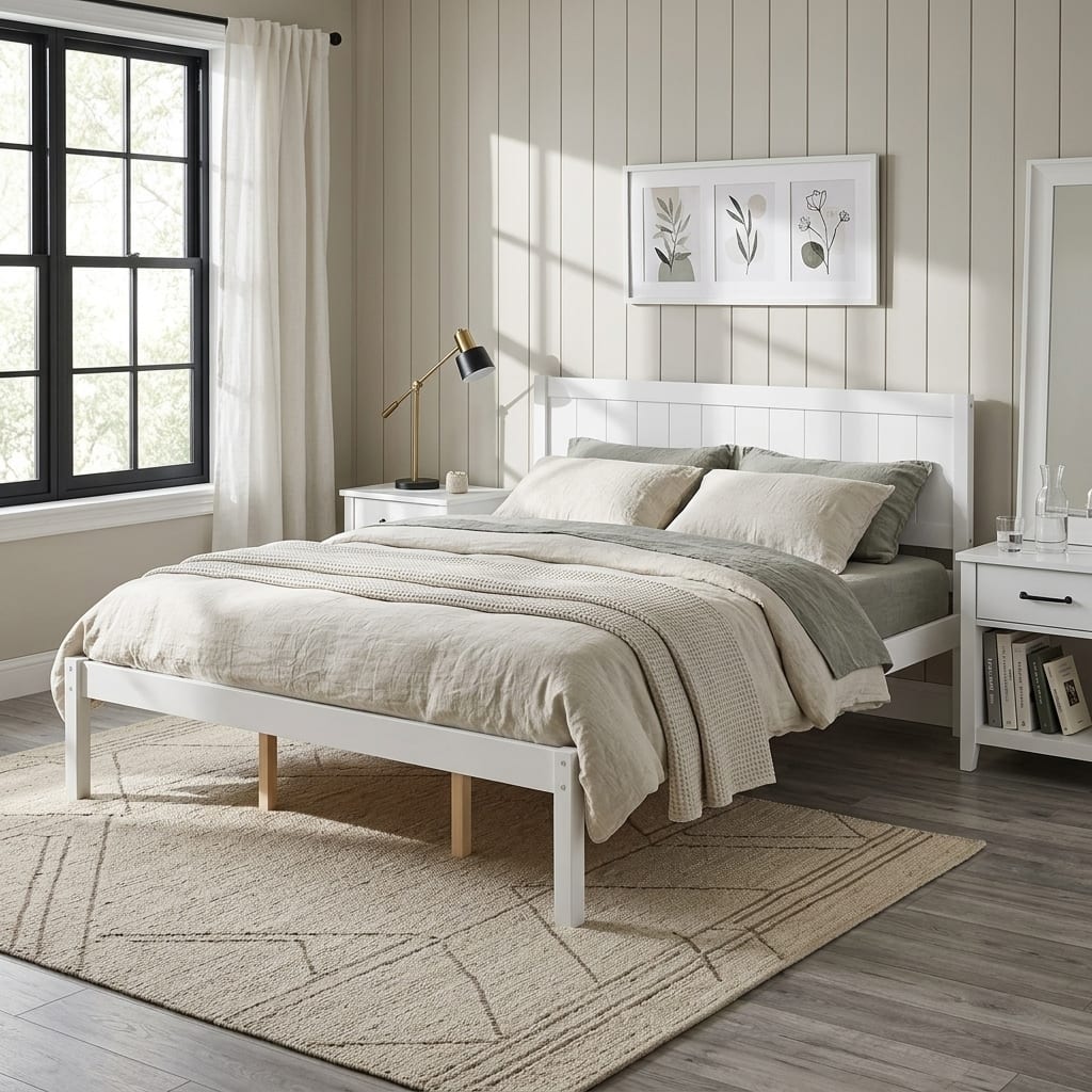 King Wood Platform Bed Frame with Vertical Paneled Headboard by Harper&Bright Designs
