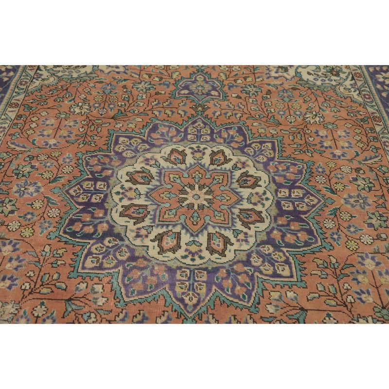 Hand Knotted Oriental 100% Wool Carpet Traditional Floral Oranges & Rust Tabriz Area Rug - 9' 9'' X 6' 7''