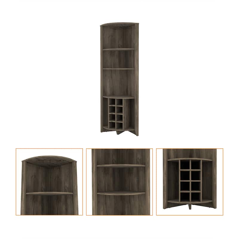 HomeRoots 71" Dark Brown Wood Corner Bar Cabinet